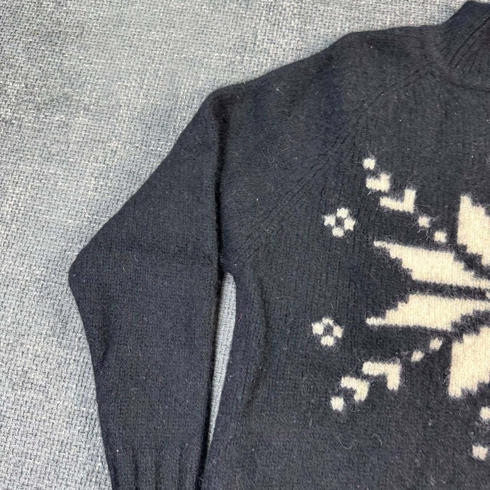 VS Sport Snowflake Wool Sweater Unisex Medium Black 90s Vintage Quarter Zip - Picture 2 of 12
